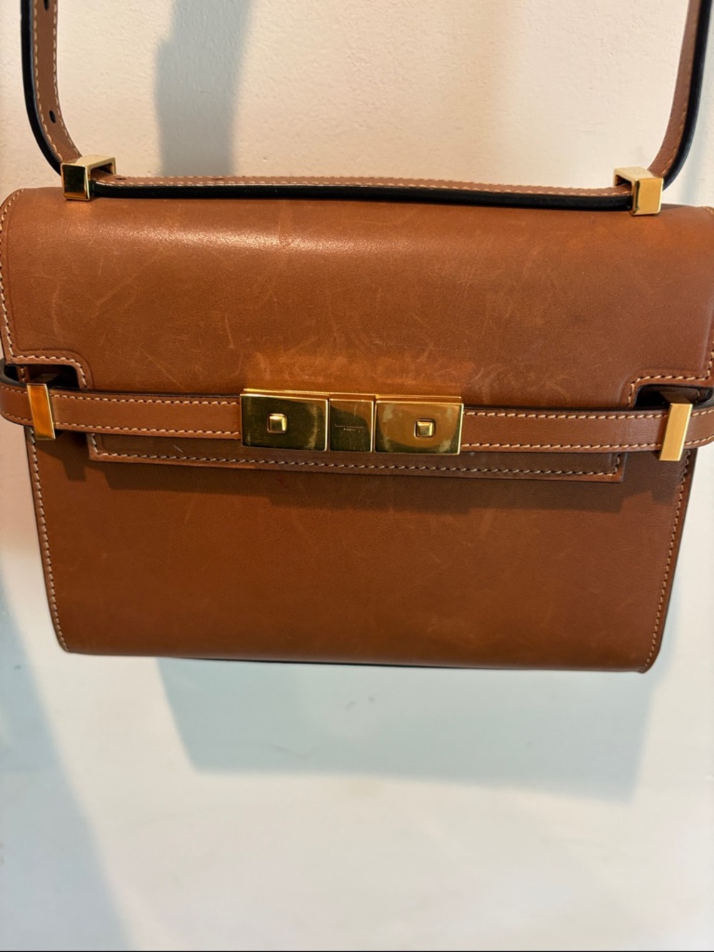 Saint Laurent Manhattan tan Leather Crossbody with Gold Hardware
